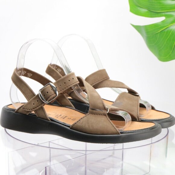 Solidus Womens Sandal Size 8.5 Brown Leather Three Point Adjustable Strap Comfy - Picture 3 of 12